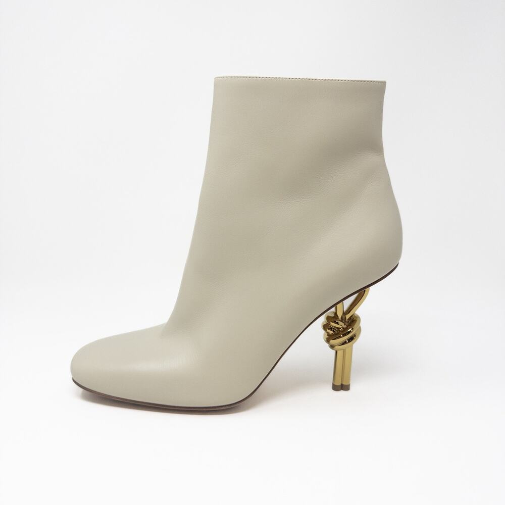 Bottega Veneta Sea Salt Cream Bootie with Knot Gold Heel Size 40 New